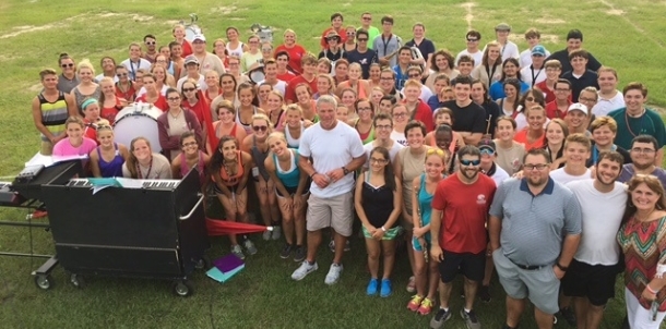 Brett Favre pays a visit to the Hancock High Band