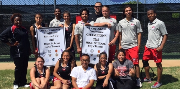 Coach Kappel with the Tennis Teams after All-City