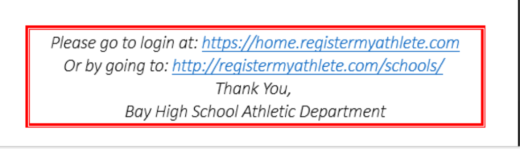 REGISTER MY ATHLETE login info
