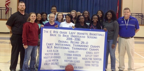 New banner lifted up at Bryant Middle School gym