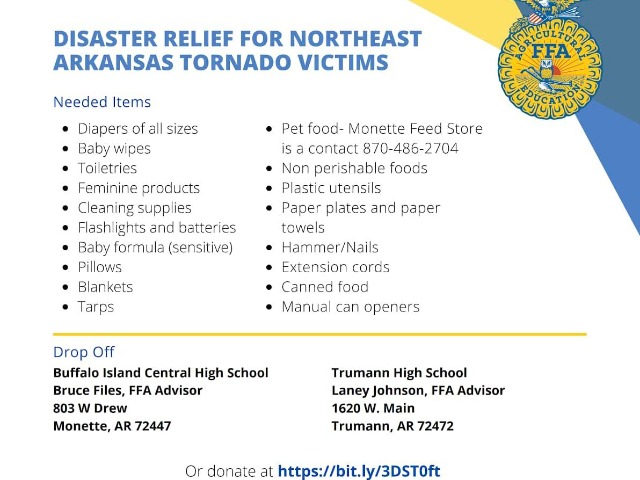 Disaster Relief for NE AR Tornado Victims