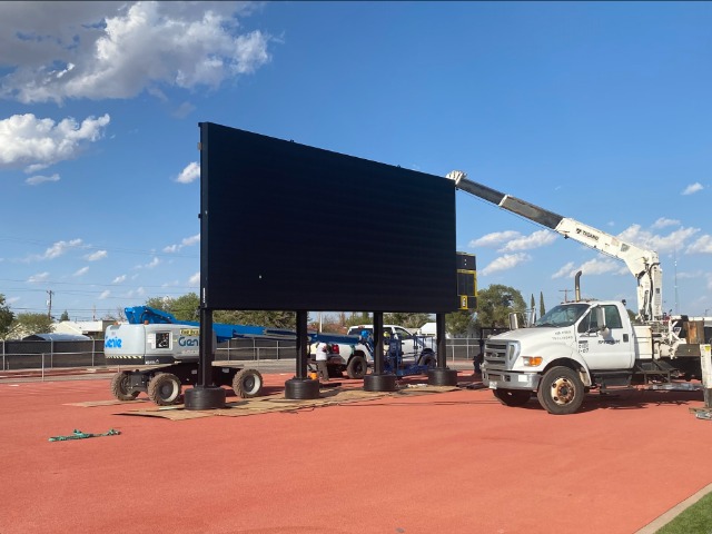 Video Board going up at Wigwam Stadium