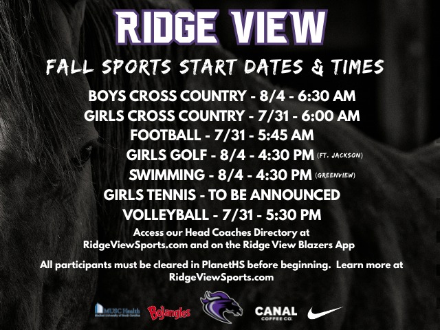 Fall Sports Begin July 31!