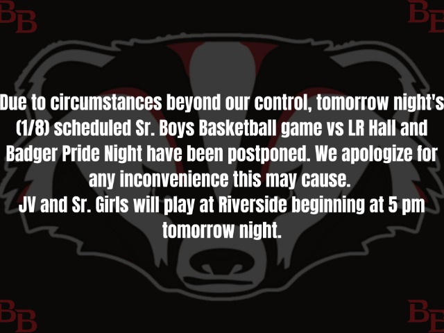 Boys Basketball and Badger Pride Night Postponed