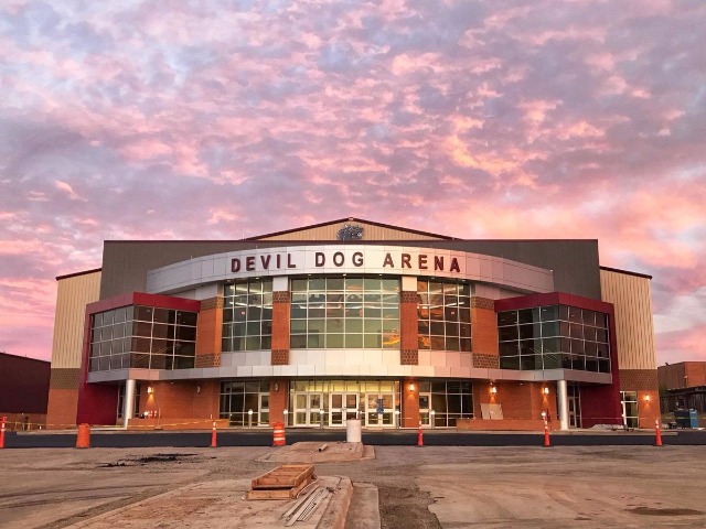 Devil Dog Arena at sunset.