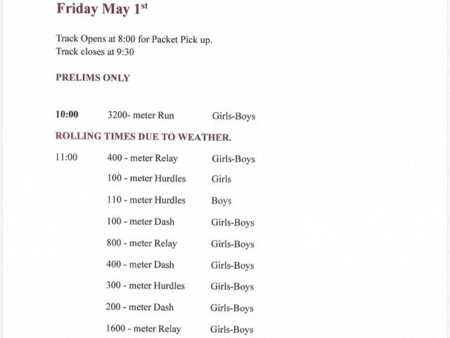 Regional Track Meet Schedule