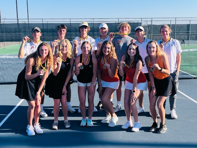 Aledo Varsity Tennis medals in seven events at Cleburne