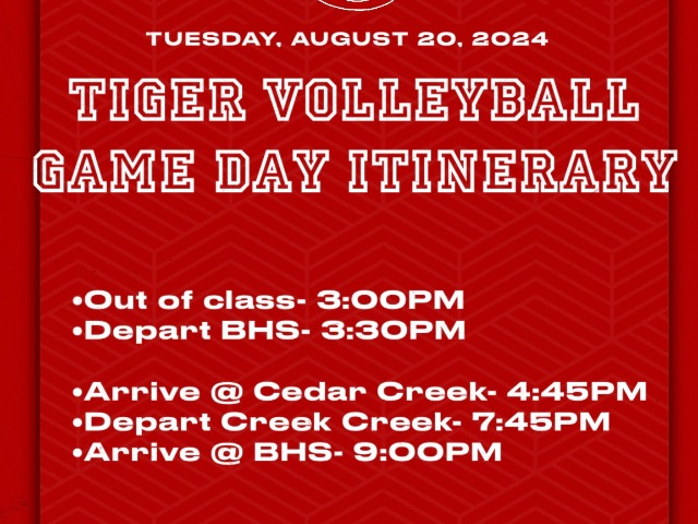 Volleyball Travel Itinerary 8/20