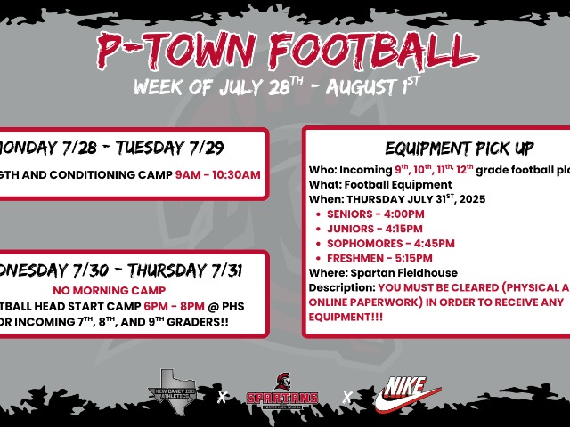 P-Town Football important Dates 7/28 - 8/1