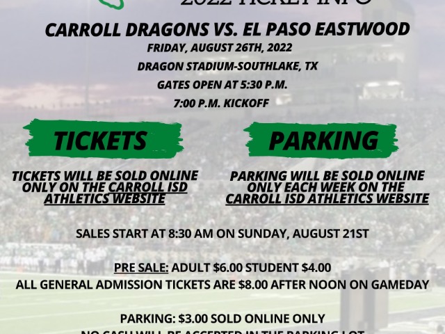 Dragon Varsity Football tickets on sale starting Sunday morning