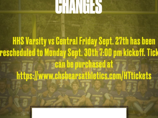 HHS vs Central Varsity Football rescheduled