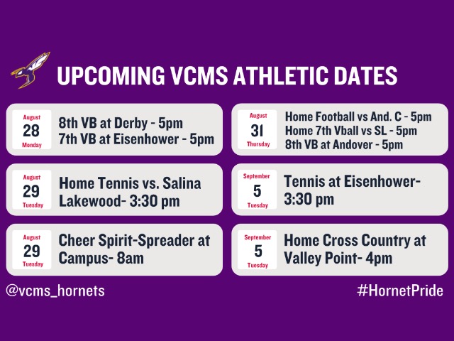 Upcoming VCMS Athletic Dates 8/28 - 9/5