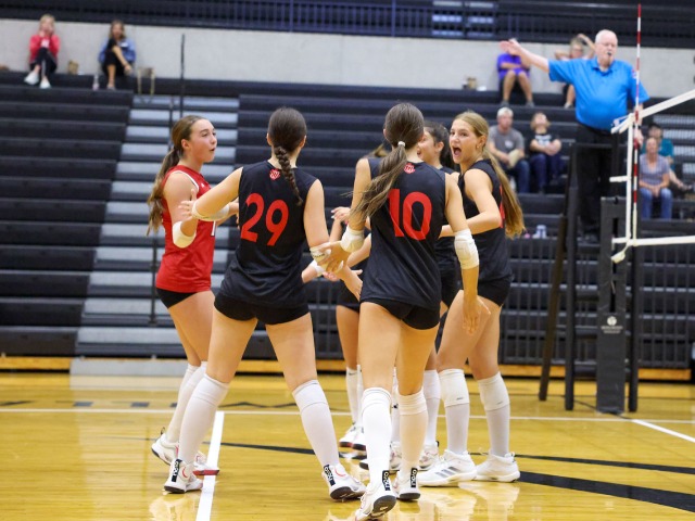 Volleyball players celebrating