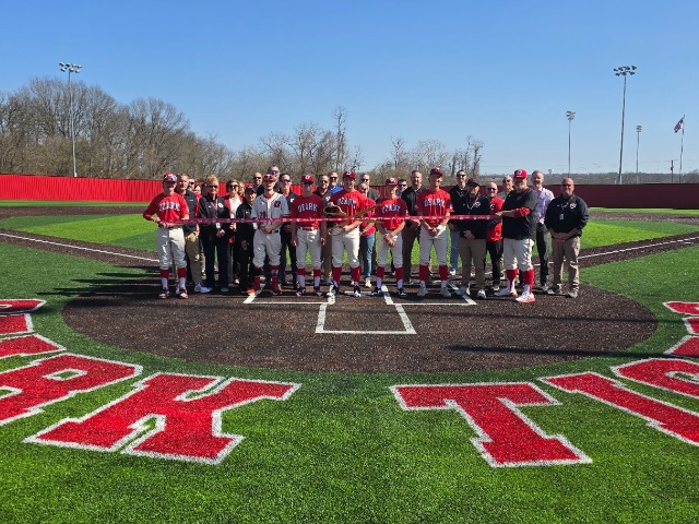 ozark baseball team at 2026 ribbon cutting of Mike Essick Field 