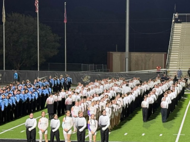 Band members playing on the field