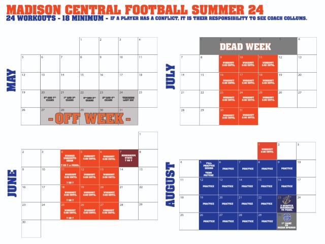 MC Football Summer Schedule 2024