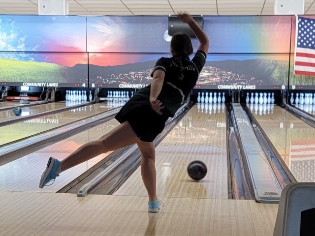 Greenville Varsity Girl Alyssa Hadden releases the ball for a strike