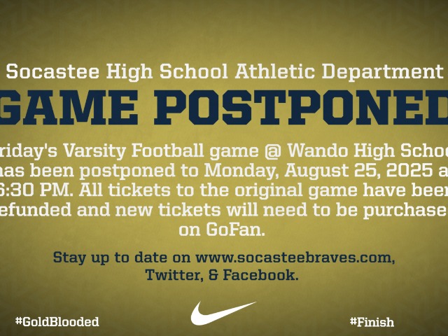 Varsity Football @ Wando Postponed to Monday 8/25 6:30
