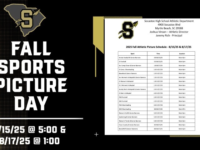 Fall 2025 Athletic Picture Days 8/15 & 8/17