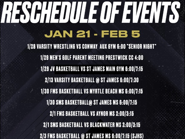 Game/Event Changes SHS, FMS, & SMS from Jan 21-Feb 5