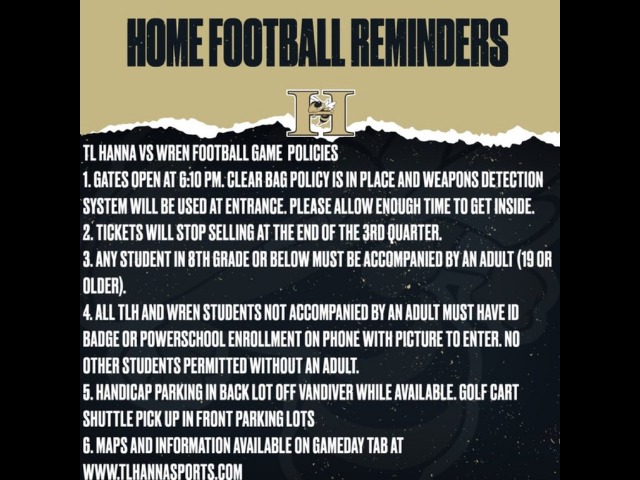 Varsity Home Football Game Reminders