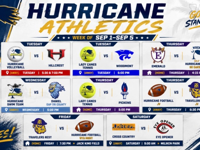 Weekly Schedule of Events - Sept 1 - 5th 