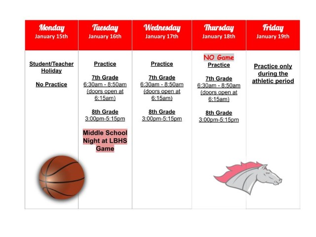 Weekly Schedule January 15-19