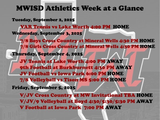 MWISD Athletics Week at a Glance 9/2/25