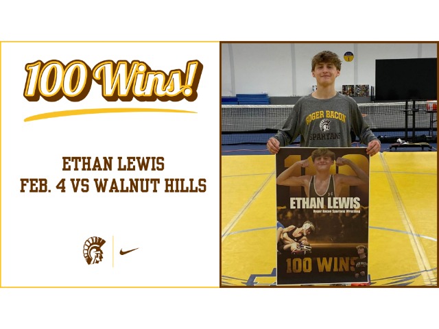 Ethan Lewis earns 100th career win, moves to 4th all time in Roger Bacon Wrestling career wins
