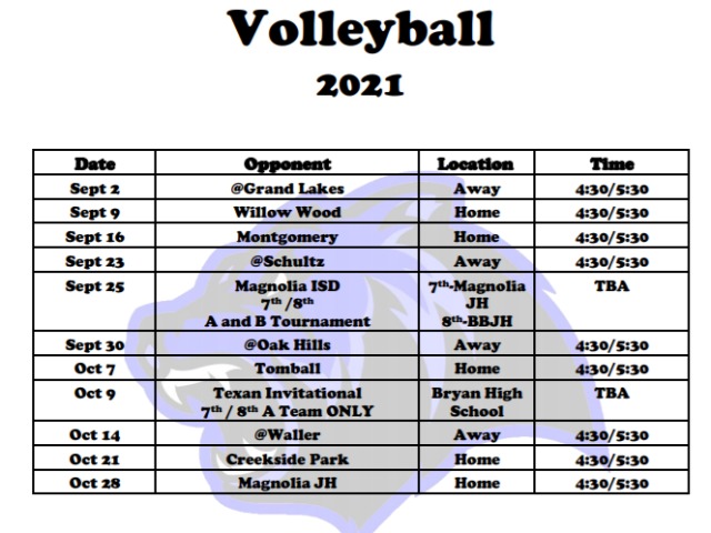 Image for Volleyball Schedule 2021
