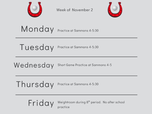 Girls Golf Weekly Practice Schedule 11/2