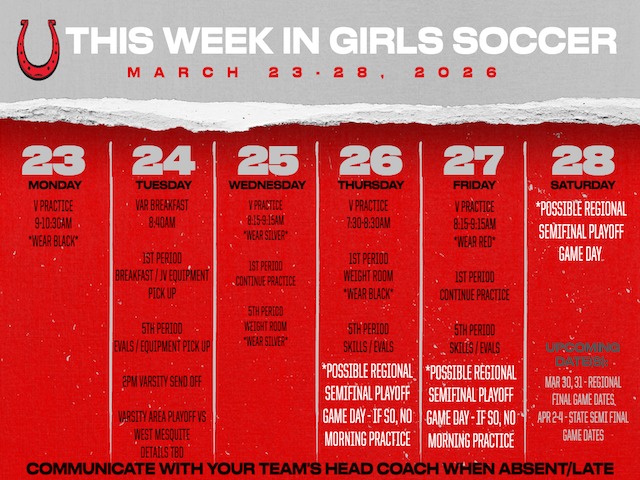 Boys Soccer Weekly Schedule