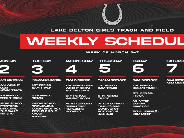 Girl's Track Weekly Schedule March 2-7