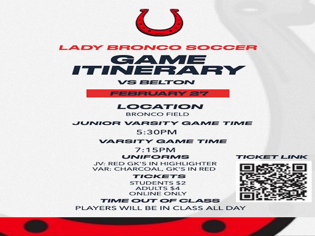 Girls Soccer Home Game Itinerary 2/27