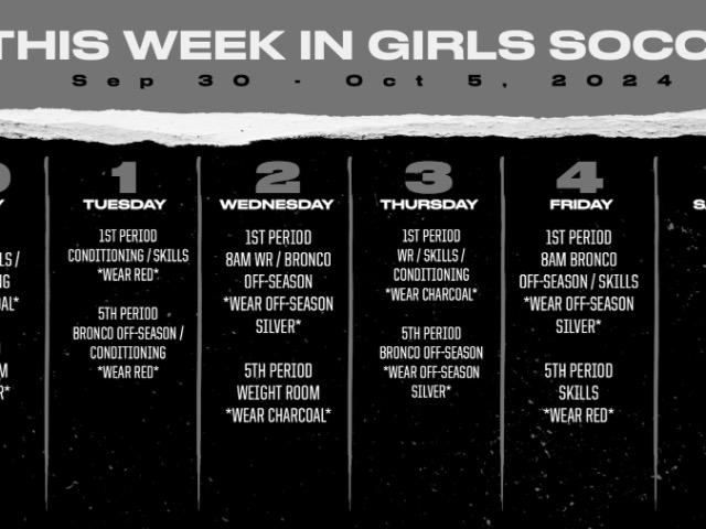 Girls Soccer Weekly Schedule
