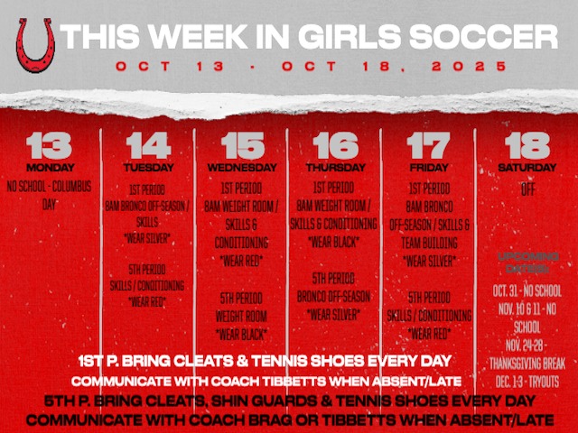 Girls Soccer Weekly Schedule 10/13-18