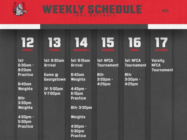 Softball Weekly Schedule 2/12-2/17