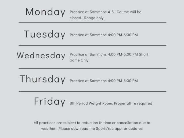 Lady Bronco Golf Practice Schedule 8/31