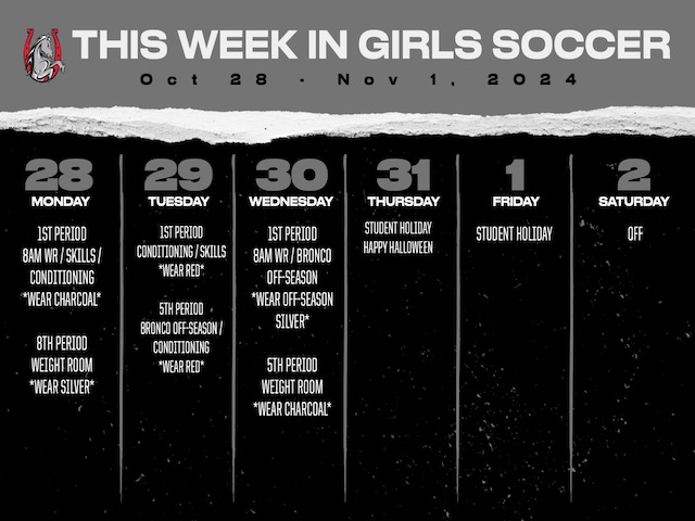 Lady Bronco Soccer Weekly Schedule