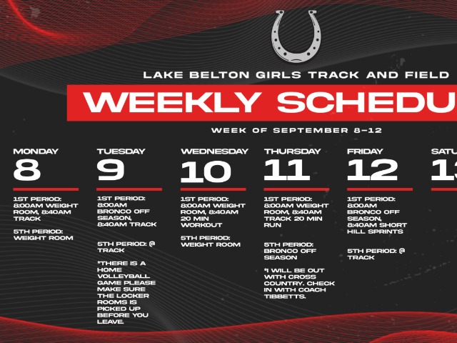 Girl's Track Weekly Schedule September 8-12
