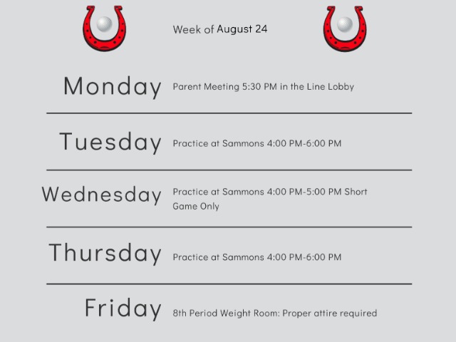 Girls Golf Weekly Schedule Week of 8/24