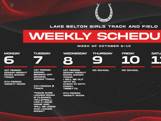 Girl's Track Weekly Schedule October 6-10