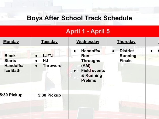 April 1 - April 5 Weekly After School Schedule