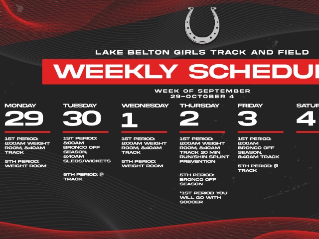 Girl's Track Weekly Schedule September 29-October 3