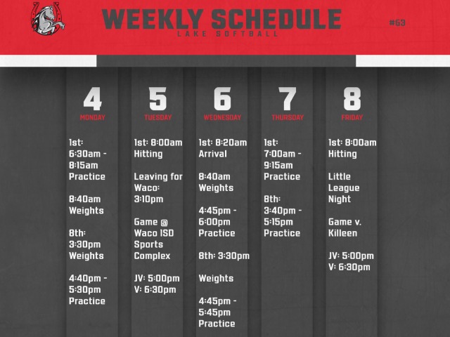 Softball Weekly Schedule 3/4-3/8