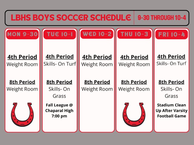 Boys Soccer Weekly Schedule