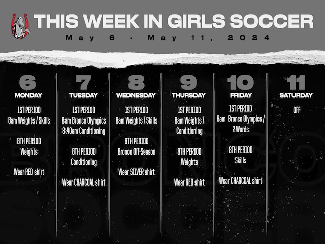 Girls Soccer Weekly Schedule 5/6-11