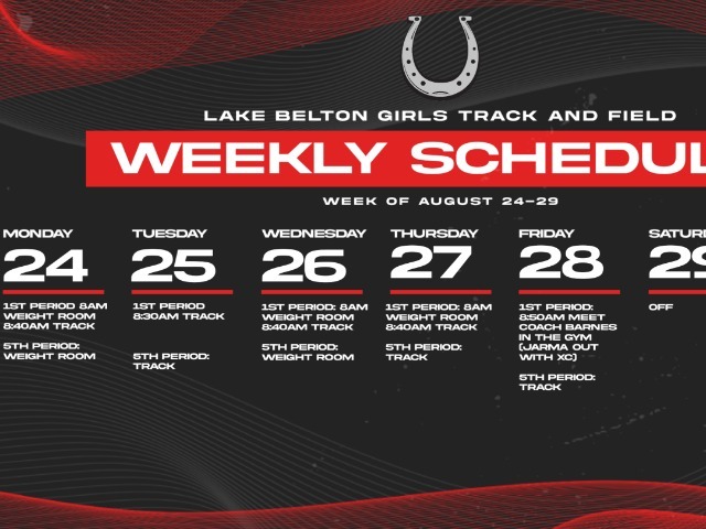 Girl's Track Weekly Schedule August 24-29