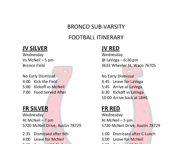 XC Weekly Schedule