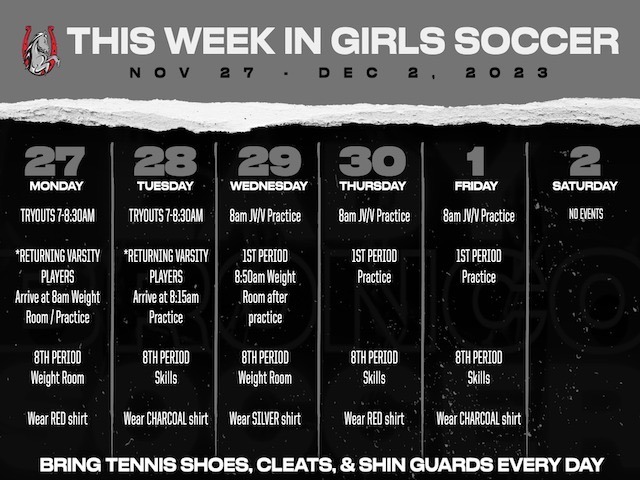 Girls Soccer Weekly Schedule 11/27 - 12/2